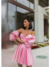 Strapless Satin Party Dress With Detachable Sleeves Strapless Satin Party Dress With Detachable Sleeves